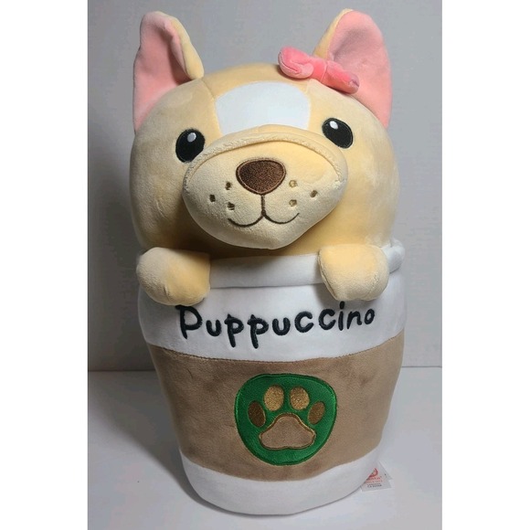 Fiesta Pupuccinos Plush 14" Medium Size Dog Cup Pink Bow Coffee Embroidered - Picture 5 of 5